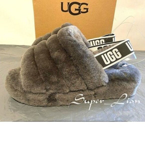 UGG Shoes - NEW UGG Women's Fluff Yeah Slide Sandals 1095119 Charcoal